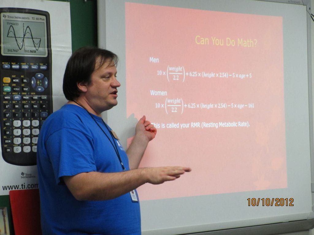 Scott challenges the students to calculate the BMI