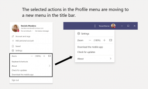 screenshot of Teams interface showing updates to profile menu