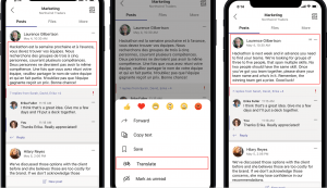 Provided photo of a post in Spanish on Teams mobile, then the user selects the text by pressing and holding the text. Then, the user selects the “Translate” option that returns the message in the users preferred language. 